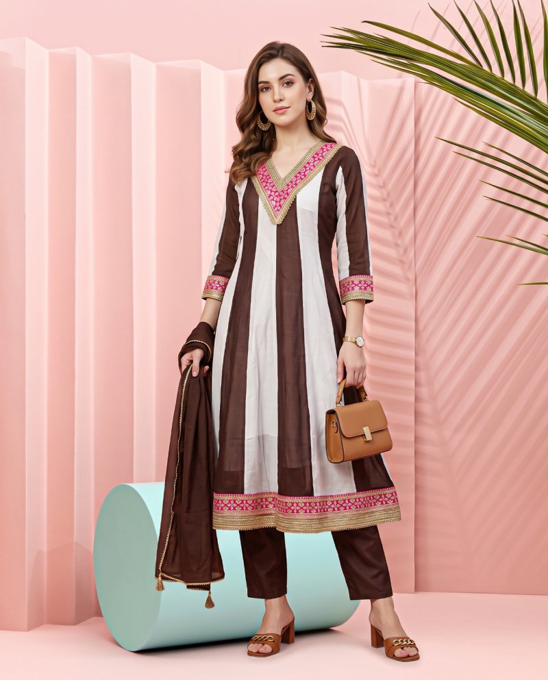 Ff Mul Chanderi With Embroidery Work Kurti With Bottom Dupatta